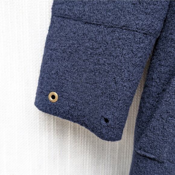 Devernois Navy Oversized Wool Long Sleeve Textile Long Coat, size 1/S - Picture 4 of 8